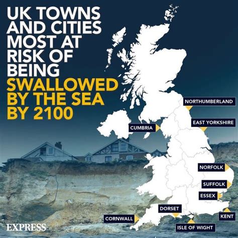 UK's coastal regions most at risk of being swallowed by the sea by 2100 ...