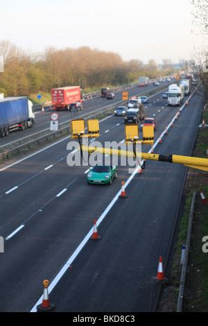 Average speed cameras on the M6 motorway in Cheshire,UK Stock Photo - Alamy