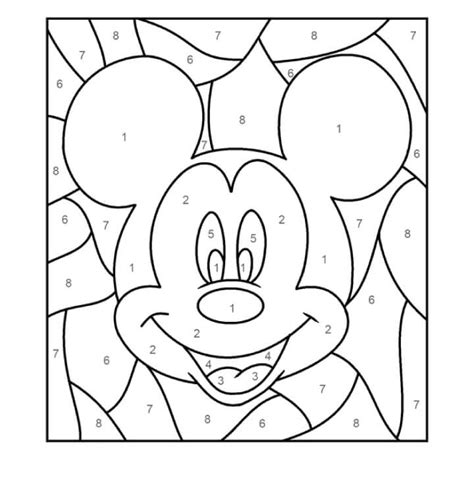 Fun Mickey Mouse Head Color By Number coloring page - Download, Print ...