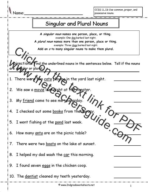 Singular And Plural Nouns Worksheet – E Street Light