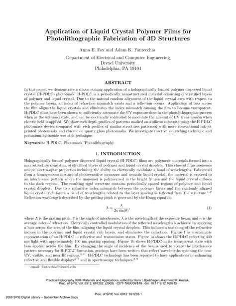 (PDF) Application of liquid crystal polymer films for photolithographic ...