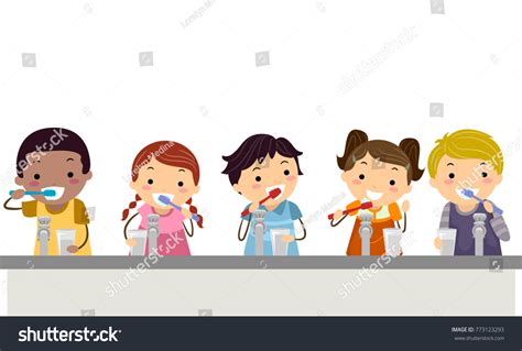 Illustration Stickman Kids Holding Toothbrush Glass Stock Vector ...