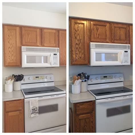 Before/After. 20 year old oak cabinets treated with Briwax Tudor Brown ...