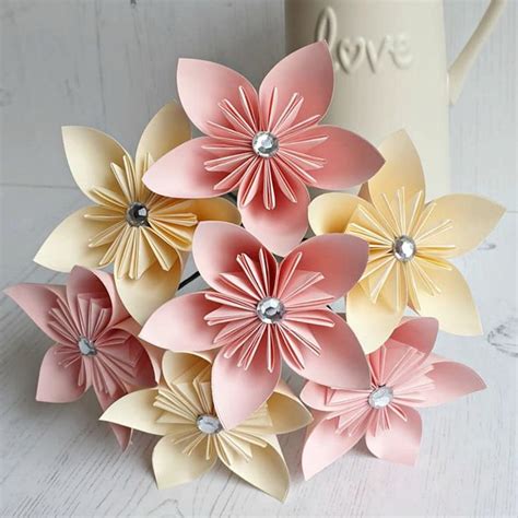 Origami Paper Flower Bouquet in Pink and Cream - Made to Order | Paper ...