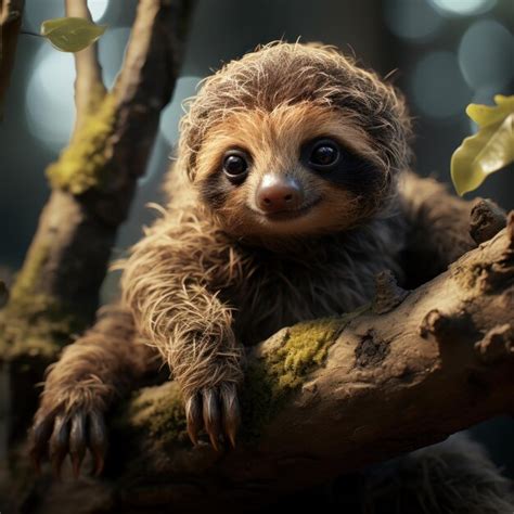 Premium AI Image | Photo of a baby sloth hanging from a tree branch