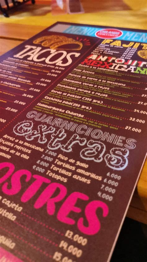 Menu at Chilangos Tacos y chelas restaurant, Bogotá