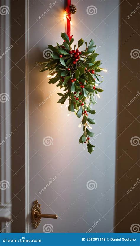 Christmas Mistletoe Hanging from a Doorway, Illuminated by the Soft ...