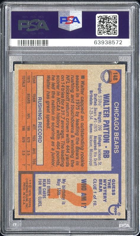 1976 Topps #148 Walter Payton Rookie Card – PSA GEM MT 10 ...