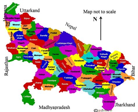 go2india.in : Uttar Pradesh state map showing districts