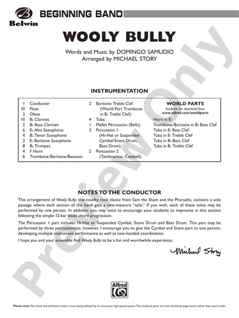 Wooly Bully: Concert Band Conductor Score & Parts: Domingo Samudio ...