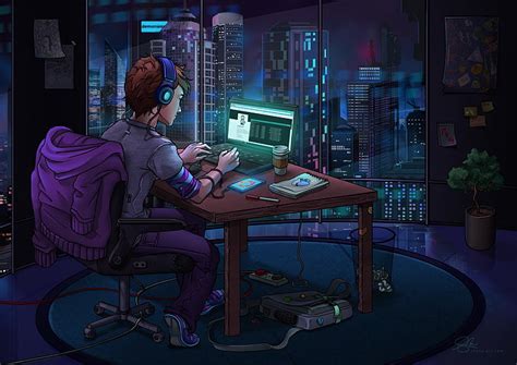 HD wallpaper: anime girl, room, night, computer, summer | Wallpaper Flare