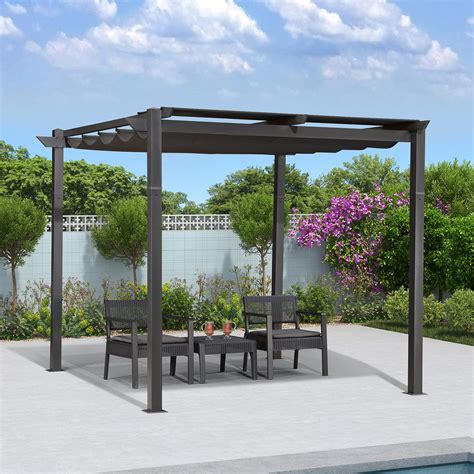 Buy PURPLE LEAF Outdoor Retractable Pergola with Sun Shade Canopy 10' x ...