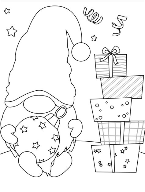 Free Printable Cute Christmas Gnome Coloring Pages