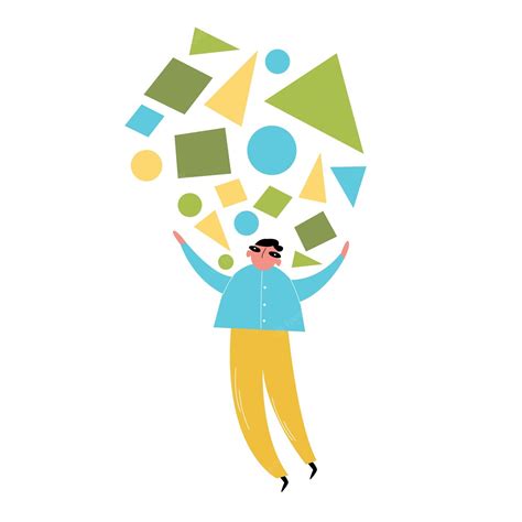 Premium Vector | Cartoon character stands on a pile of geometric shapes ...