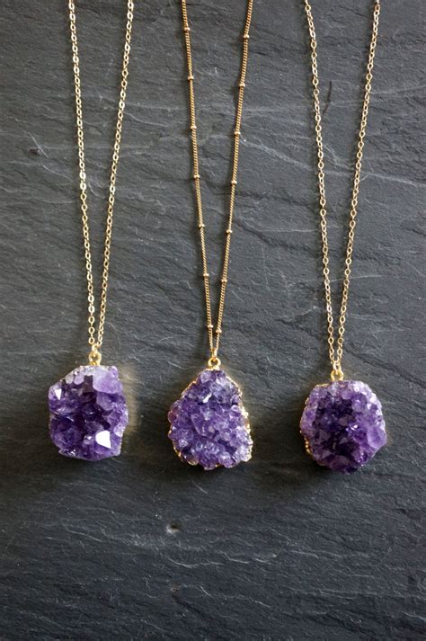 Amethyst Necklace // Amethyst Druzy // Gold Amethyst // Raw