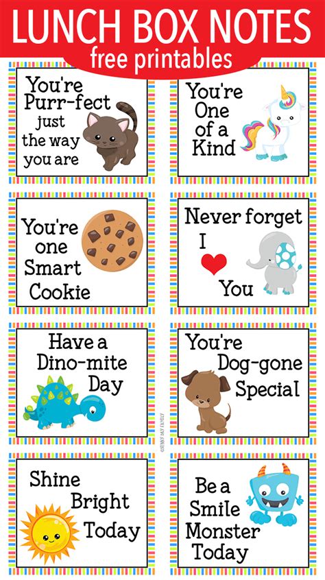 Lunch Notes for Kids - Free Printable Lunchbox Notes