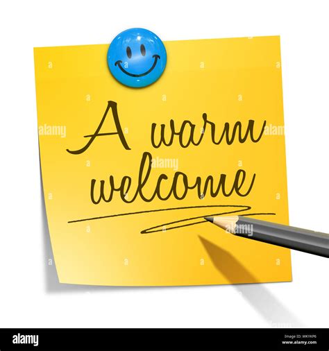 A sticky paper with the message a warm welcome Stock Photo - Alamy