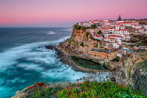 Sunset in the town Azenhas do Mar. With natural pool. | Beautiful ...