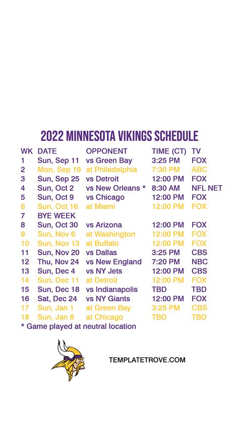 Mn Vikings Schedule Printable