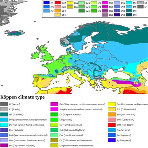 Climate Map Of Europe With Key