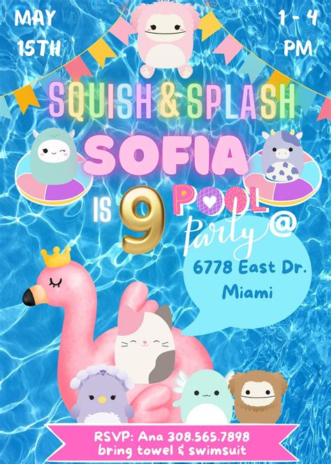 SQUISHMALLOW Invitation, Squishmallow Pool Party Invitation, Digital ...