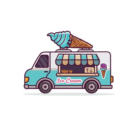 Food truck vehicle ice cream shop illustration. ice cream truck vector ...