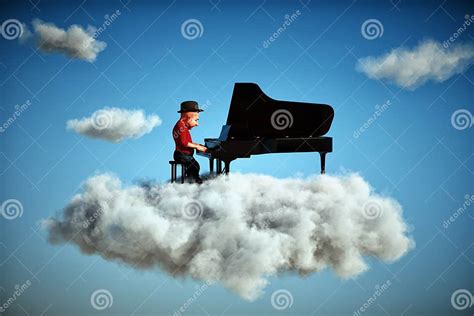 Man Playing the Piano Over Clouds. Aspiration and Dream Concept Stock ...