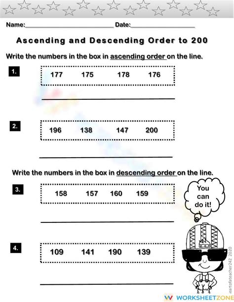 Ascending And Descending Order To 200 Worksheet