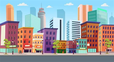 Premium Vector | City building houses with shops cafe hotel bankVector ...