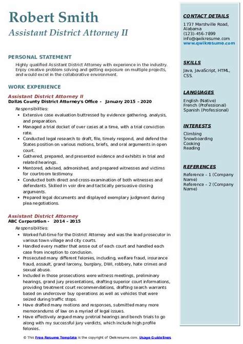 Assistant District Attorney Resume Samples | QwikResume