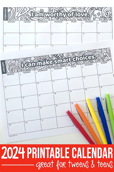 Free Printable Calendar 2024 for Kids