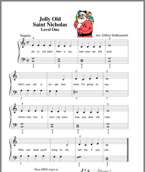 Free print out sheet music jolly old saint nicholas piano solo or duet ...