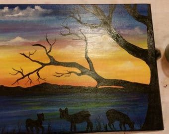 Deer Sunset Artwork Sunset Painting Deer Artwork Deer