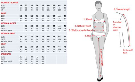 Size chart for women | Uniforms by Olino