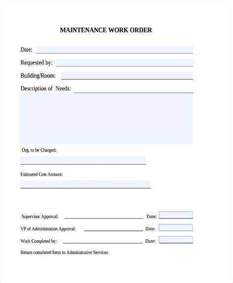 Free Printable Maintenance Work Order Template - Printable Templates