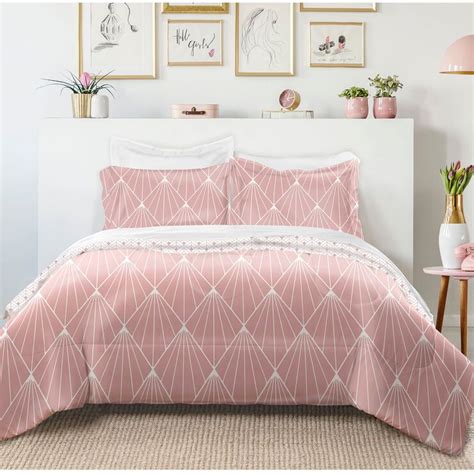 Pink Diamonds 3-Piece Comforter Set, Full/Queen Pink Comforter, Grey ...