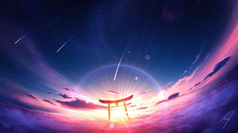 sky, gate, sunset, clouds, scenery, anime, 4k, HD Wallpaper | Rare Gallery