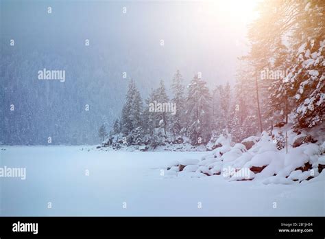 lake Eibsee in winter, Germany, Bavaria Stock Photo - Alamy