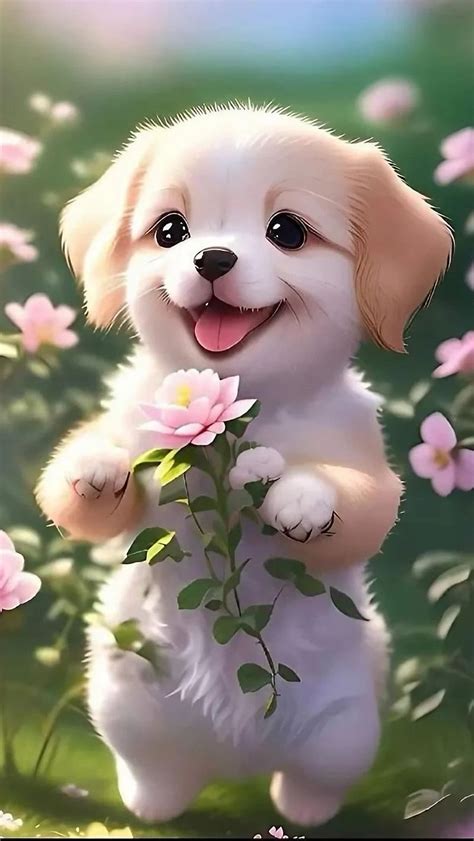 Cute Dog For, Puppy With Pink Flower, puppy, pink flower, HD phone ...