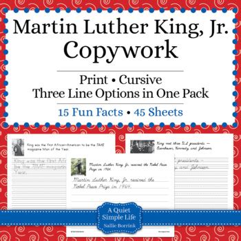 Martin Luther King, Jr. Cursive Handwriting by Sallie Borrink | TpT