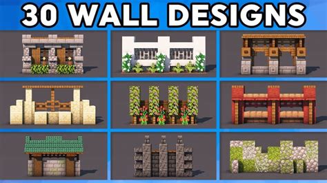 some different types of wall designs in minecraft with the text, 30 ...