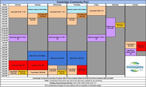 Pool Schedule – Cambridge Community Activities Program