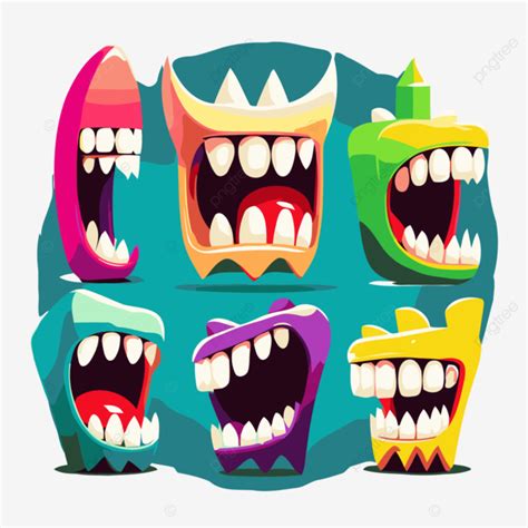 Monster Teeth Vector, Sticker Clipart Colorful Monster With Teeth In ...