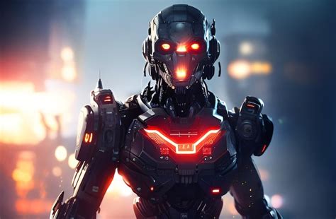 AI 3d fictional character robot movie poster background red glowing ...