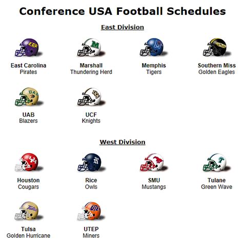 Conference USA Football Divisions & Teams | Sec football, Nfl logo ...