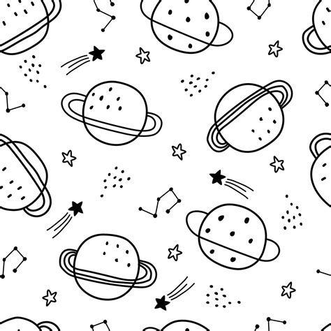 Space background for kids planet seamless pattern Black and white ...