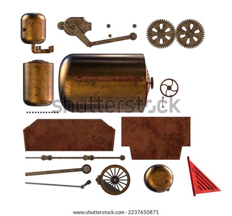 Historic Steam Locomotive Parts Set 3d Stock Illustration 2237650871 ...