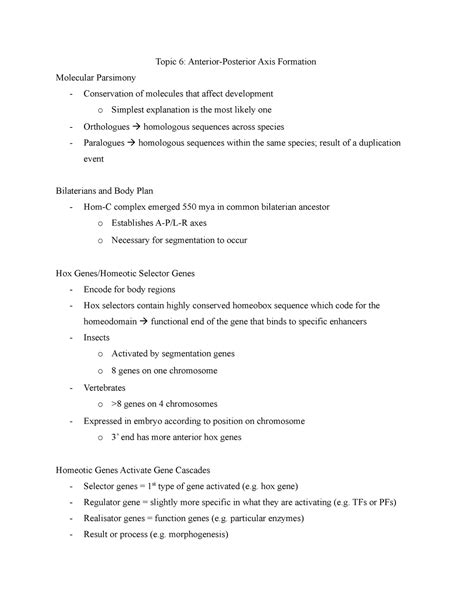 Topic 6 - anterior-posterior axis formation - Topic 6: Axis Formation ...