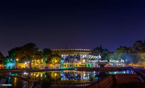 Beautiful View Of Indian Parliament House At Night New Delhi India ...