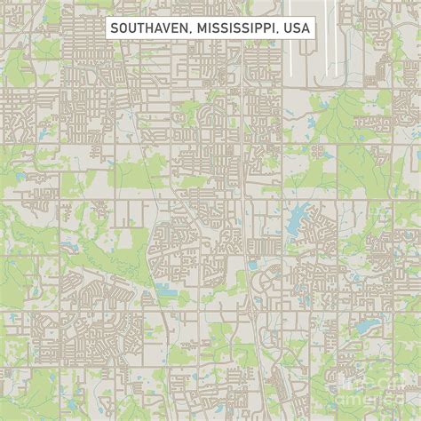 Southaven Mississippi US City Street Map Digital Art by Frank Ramspott